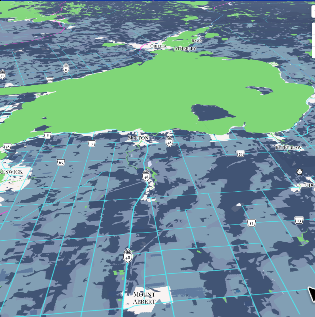 Pale blue land with radioactive green lake